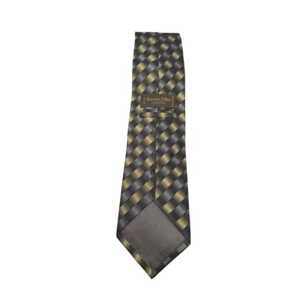 Roberto Villini Collezione Mens Silk Tie Gold‎ Grey Black Diagonal Stripe
